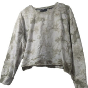 DKNY Cream and Army Green Cropped Sweatshirt Size Large